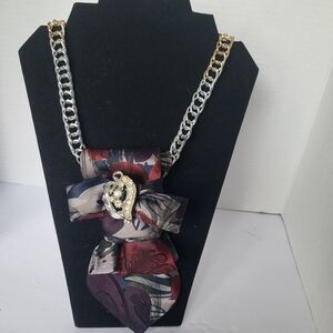 LA Upcycled Chic Gold and Silver Chain Necklace with Artistic Bow Pendant
